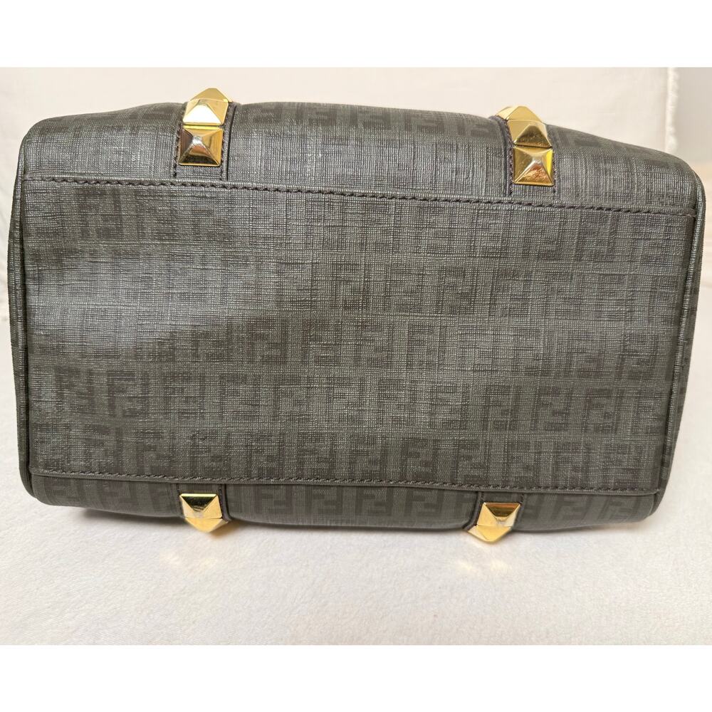 Authentic Fendi Zucca Studded Forever Bauletto Boston Bag Grey Spalmati Canvas - Picture 3 of 14